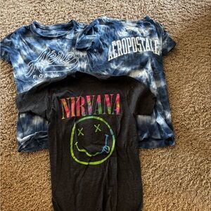 Aeropostale Blue Tie-Dye Tees and Black Graphic Tee